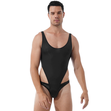 Ultra-thin Exotic Men's Solid Sleeveless Bodysuit / Male Sexy U Neck High Cut Lingerie - EVE's SECRETS